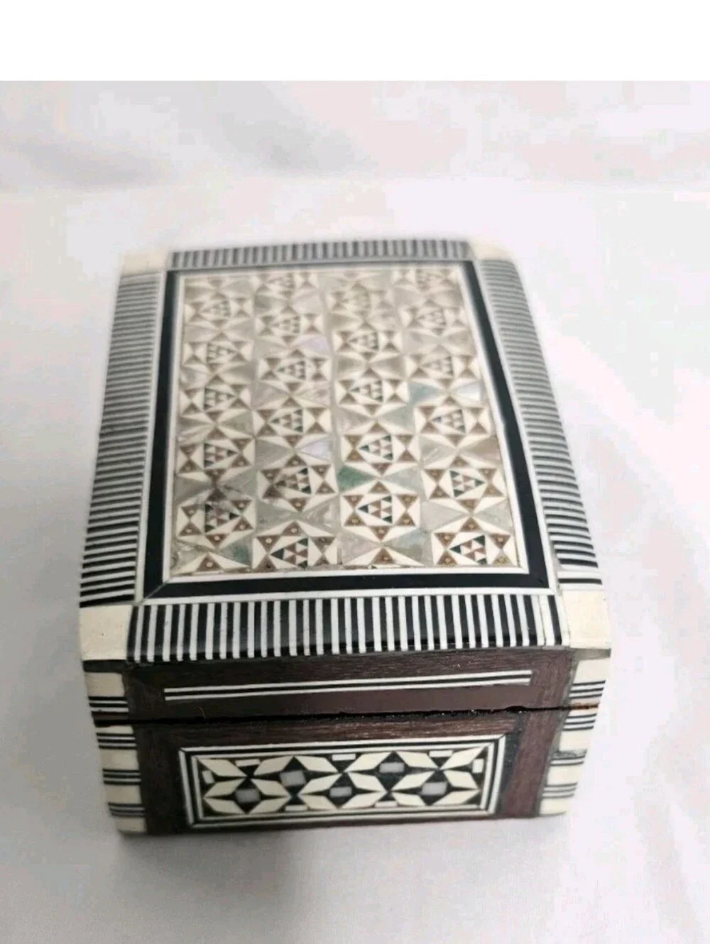 Vintage Syrian Egyptian Marquetry Box Khatam Inlay Mother of Pearl Trinket